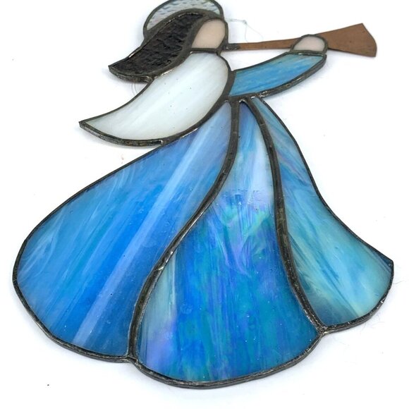 Stained Glass Angel Wall Hanging Trumpet Horn Copper Christmas 9" Tall Vtg - Picture 4 of 7